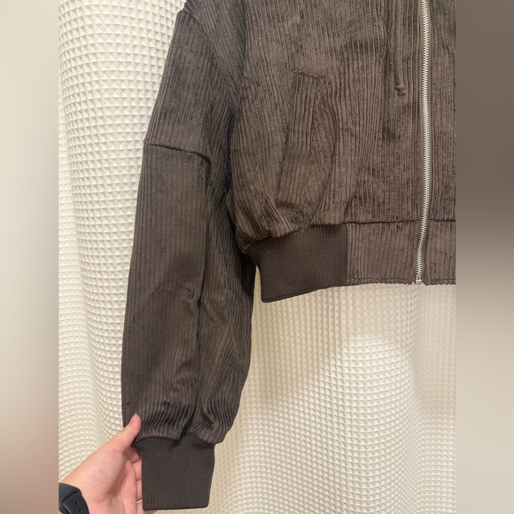Brown Corduroy Cropped Hoodie NWT - Picture 5 of 5